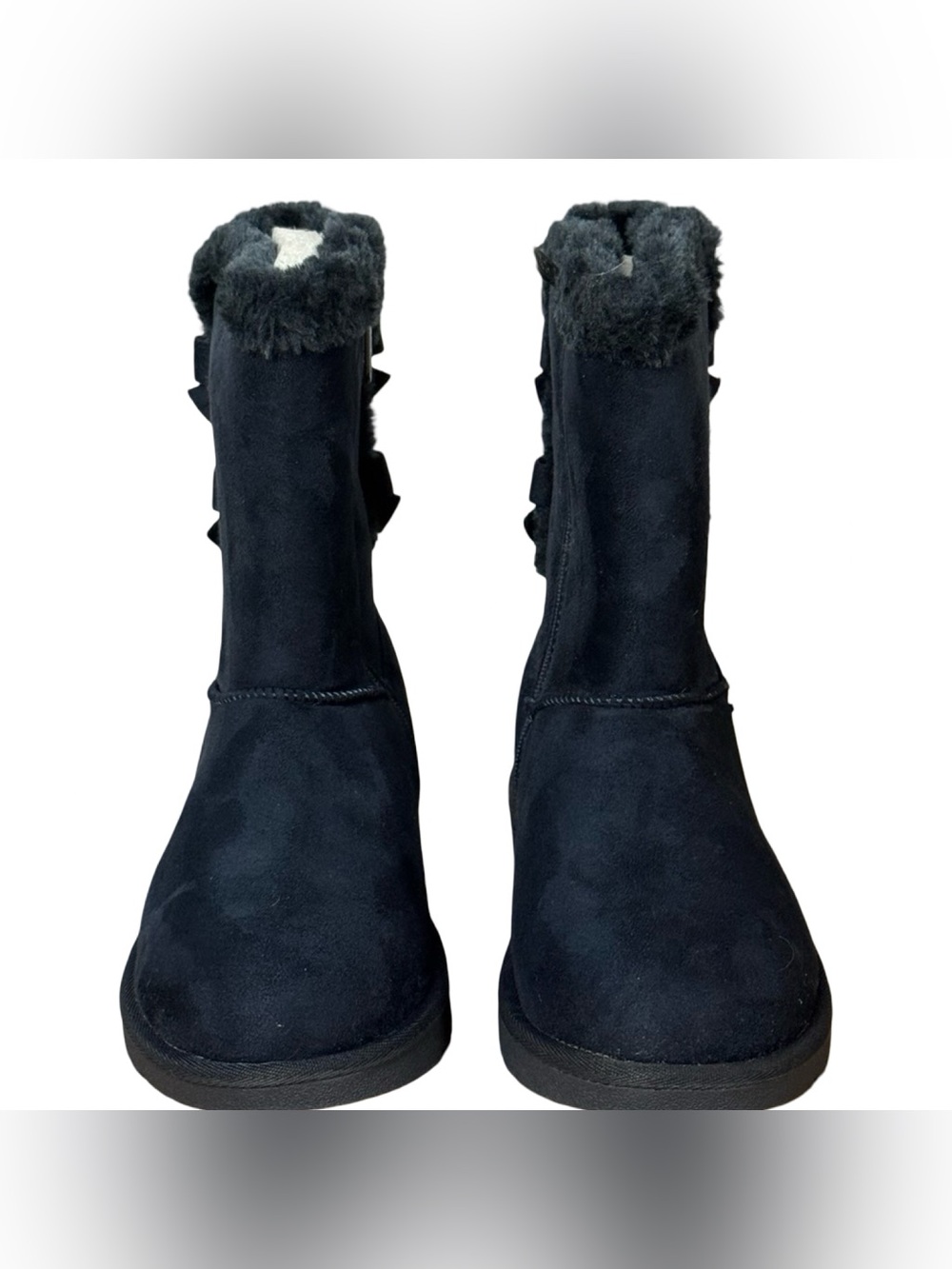 Jessica Cline Pacer Navy Bow Back Boots Faux Suede Side Zip Size 7M
